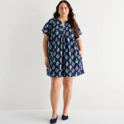 St. John's Bay Womens Plus Split Crew Neck Short Sleeve Sheath Dress