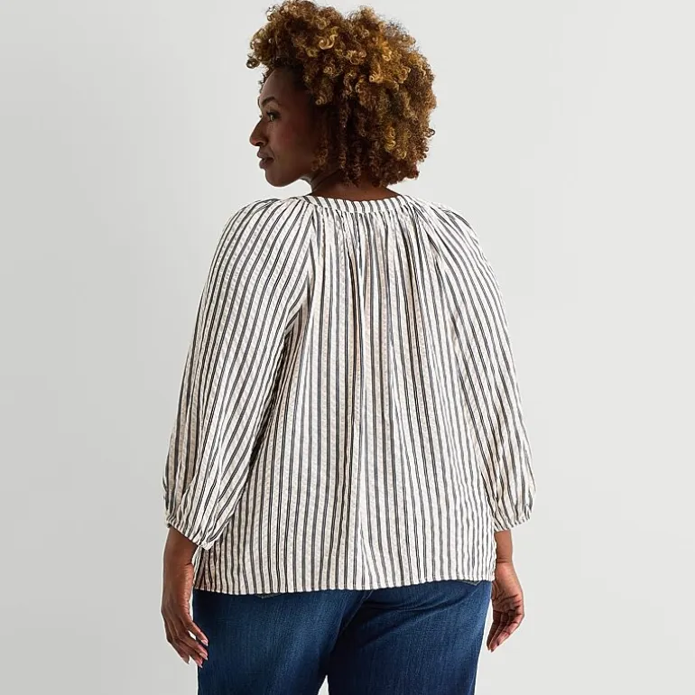 St. John's Bay Womens Plus Split Tie Neck 3/4 Sleeve Blouse