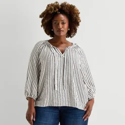 St. John's Bay Womens Plus Split Tie Neck 3/4 Sleeve Blouse