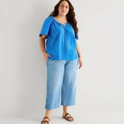 St. John's Bay Womens Plus Split Tie Neck Short Sleeve Blouse
