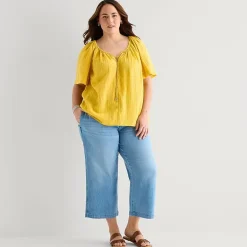 St. John's Bay Womens Plus Split Tie Neck Short Sleeve Blouse