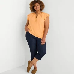 St. John's Bay Womens Plus Split Crew Neck Short Sleeve Blouse