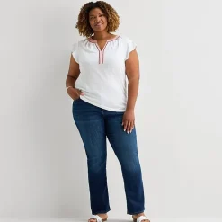 St. John's Bay Womens Plus Split Crew Neck Short Sleeve Blouse