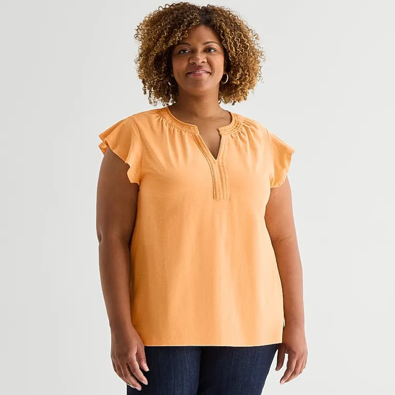 St. John's Bay Womens Plus Split Crew Neck Short Sleeve Blouse