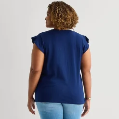 St. John's Bay Womens Plus Split Crew Neck Short Sleeve Blouse