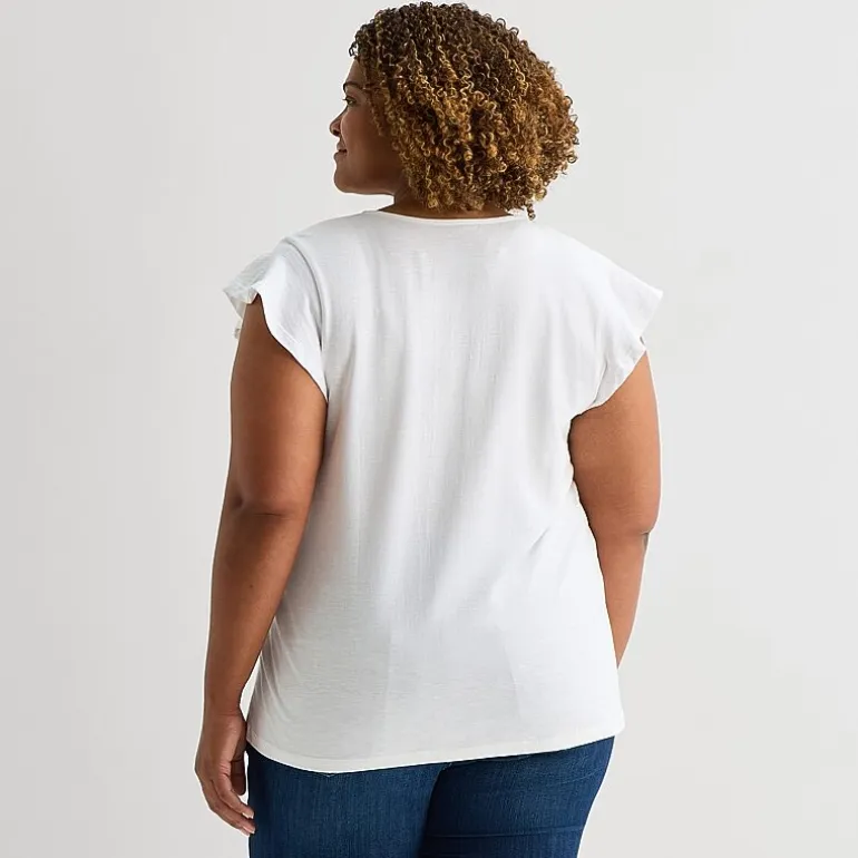 St. John's Bay Womens Plus Split Crew Neck Short Sleeve Blouse