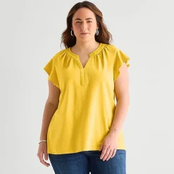 St. John's Bay Womens Plus Split Crew Neck Short Sleeve Blouse