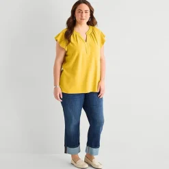 St. John's Bay Womens Plus Split Crew Neck Short Sleeve Blouse