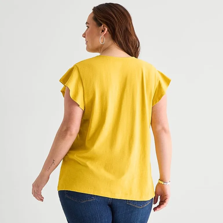 St. John's Bay Womens Plus Split Crew Neck Short Sleeve Blouse