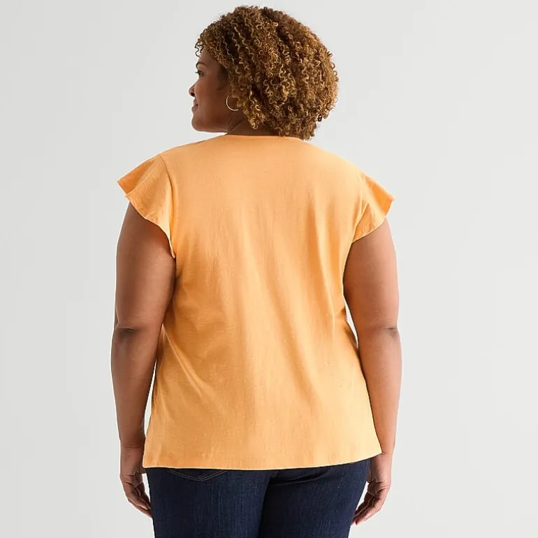 St. John's Bay Womens Plus Split Crew Neck Short Sleeve Blouse