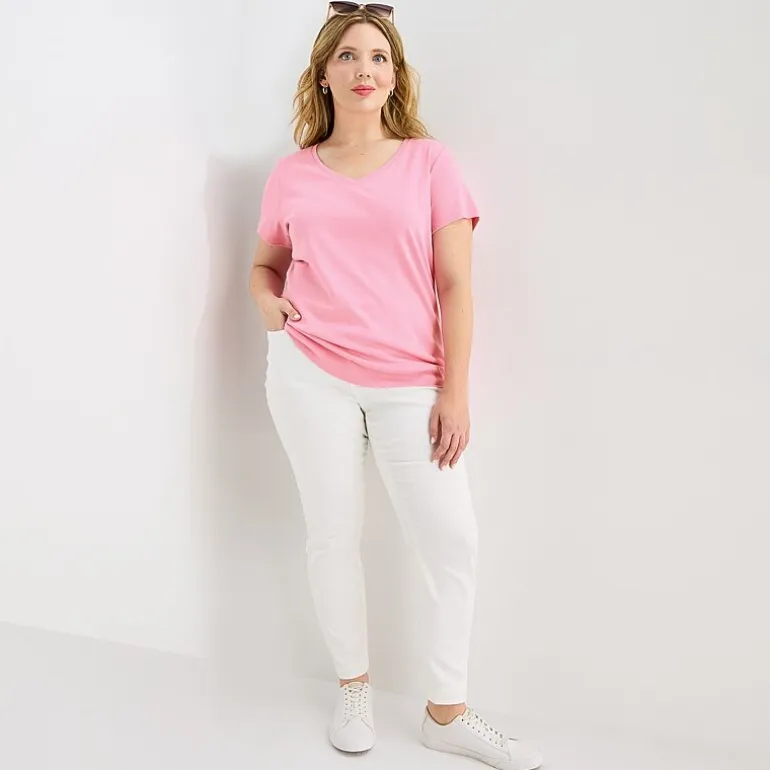 St. John's Bay Womens Plus V Neck Short Sleeve T-Shirt