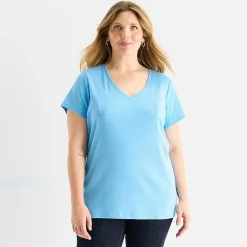 St. John's Bay Womens Plus V Neck Short Sleeve T-Shirt