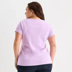 St. John's Bay Womens Plus V Neck Short Sleeve T-Shirt