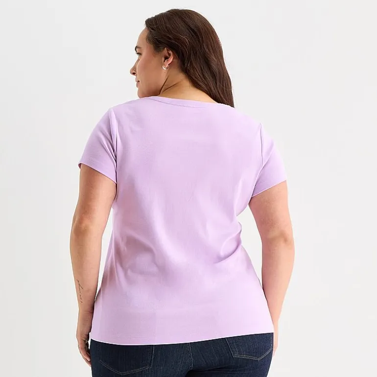 St. John's Bay Womens Plus V Neck Short Sleeve T-Shirt