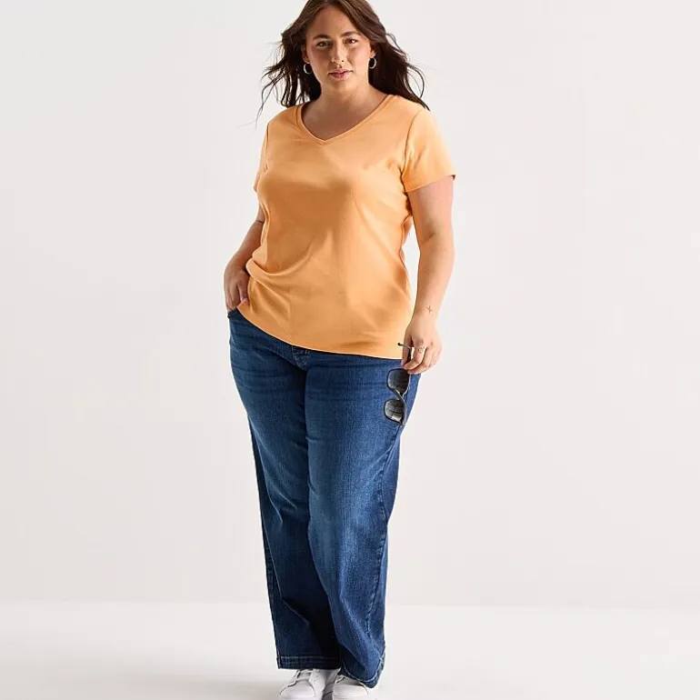 St. John's Bay Womens Plus V Neck Short Sleeve T-Shirt