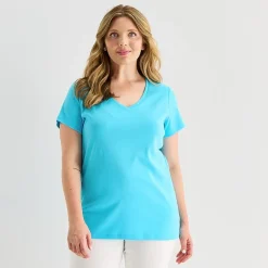 St. John's Bay Womens Plus V Neck Short Sleeve T-Shirt