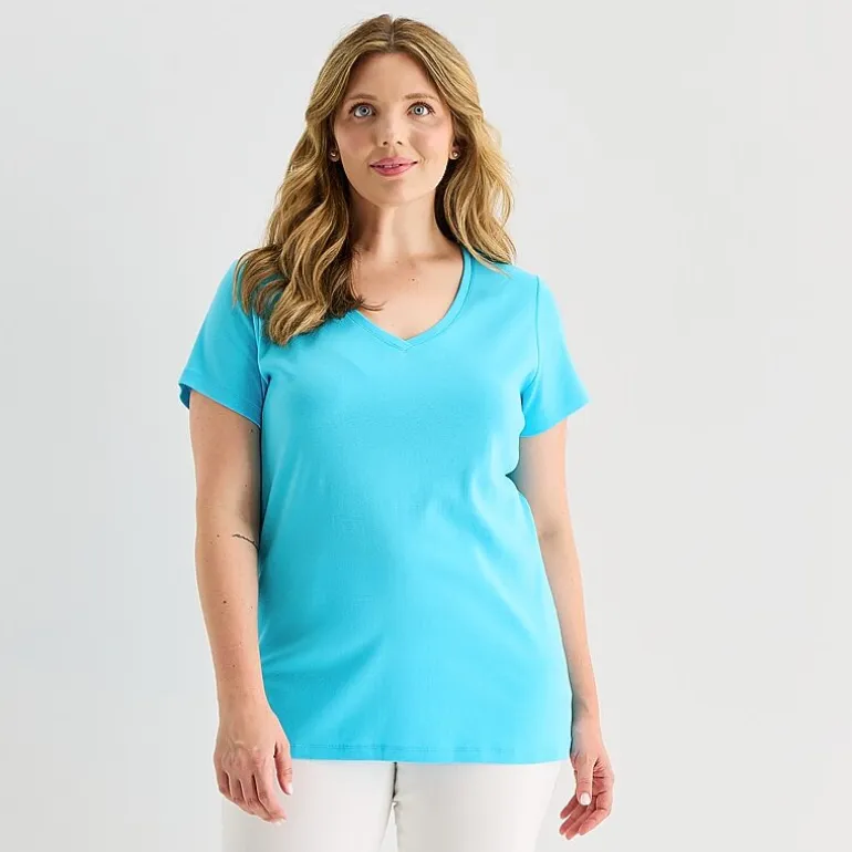 St. John's Bay Womens Plus V Neck Short Sleeve T-Shirt