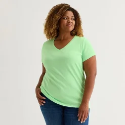 St. John's Bay Womens Plus V Neck Short Sleeve T-Shirt