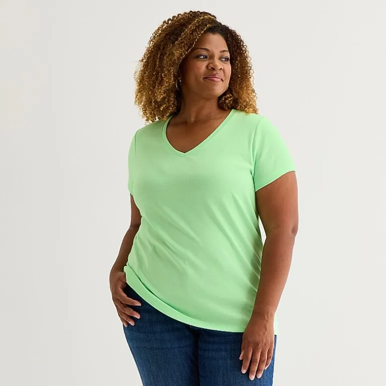 St. John's Bay Womens Plus V Neck Short Sleeve T-Shirt