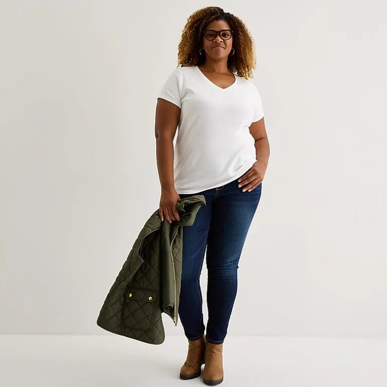 St. John's Bay Womens Plus V Neck Short Sleeve T-Shirt