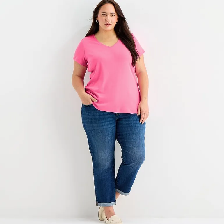 St. John's Bay Womens Plus V Neck Short Sleeve T-Shirt