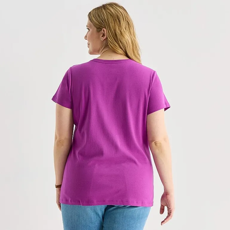 St. John's Bay Womens Plus V Neck Short Sleeve T-Shirt