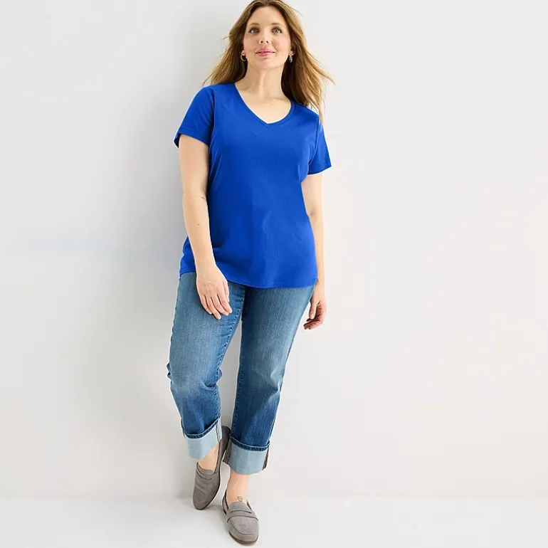 St. John's Bay Womens Plus V Neck Short Sleeve T-Shirt