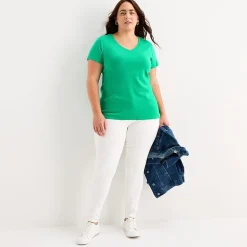 St. John's Bay Womens Plus V Neck Short Sleeve T-Shirt