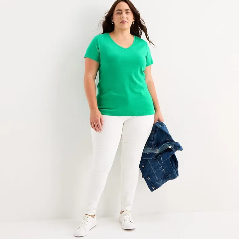 St. John's Bay Womens Plus V Neck Short Sleeve T-Shirt