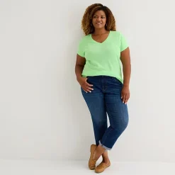 St. John's Bay Womens Plus V Neck Short Sleeve T-Shirt