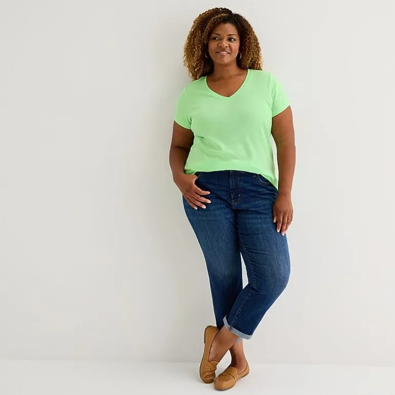 St. John's Bay Womens Plus V Neck Short Sleeve T-Shirt