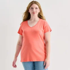 St. John's Bay Womens Plus V Neck Short Sleeve T-Shirt