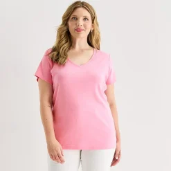 St. John's Bay Womens Plus V Neck Short Sleeve T-Shirt