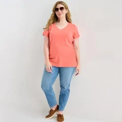 St. John's Bay Womens Plus V Neck Short Sleeve T-Shirt
