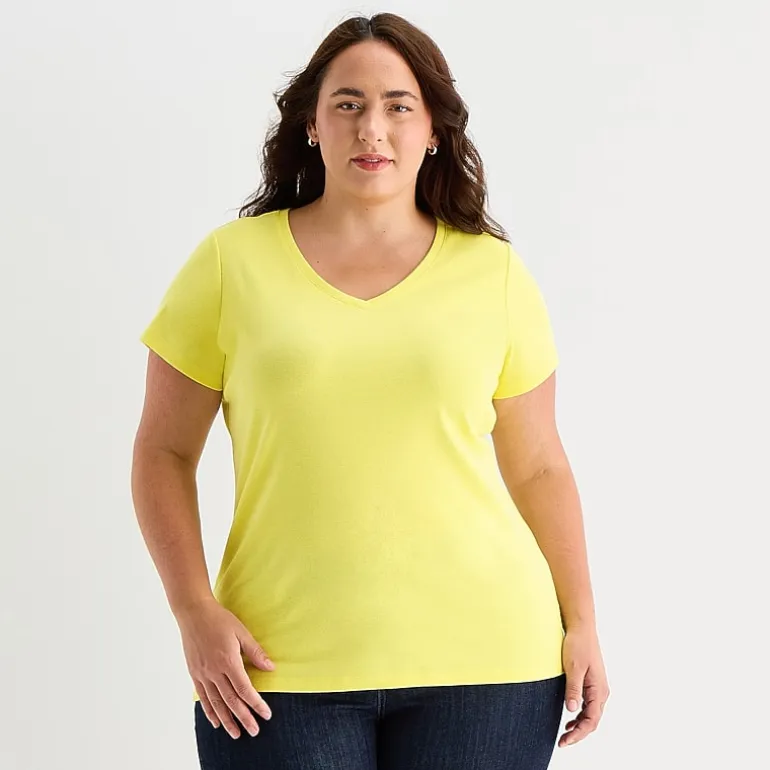 St. John's Bay Womens Plus V Neck Short Sleeve T-Shirt