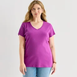 St. John's Bay Womens Plus V Neck Short Sleeve T-Shirt