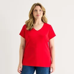 St. John's Bay Womens Plus V Neck Short Sleeve T-Shirt