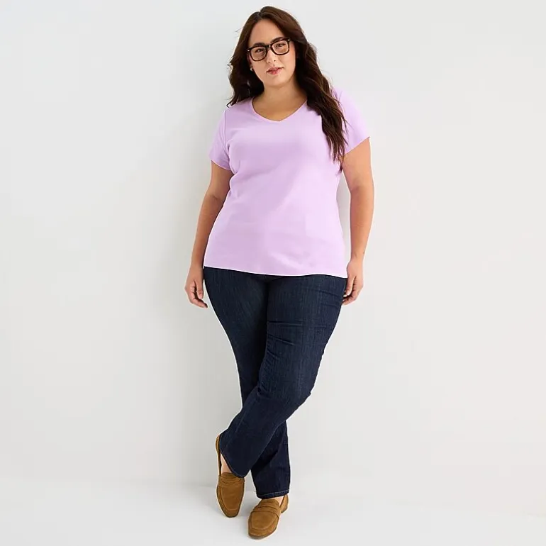 St. John's Bay Womens Plus V Neck Short Sleeve T-Shirt