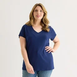 St. John's Bay Womens Plus V Neck Short Sleeve T-Shirt