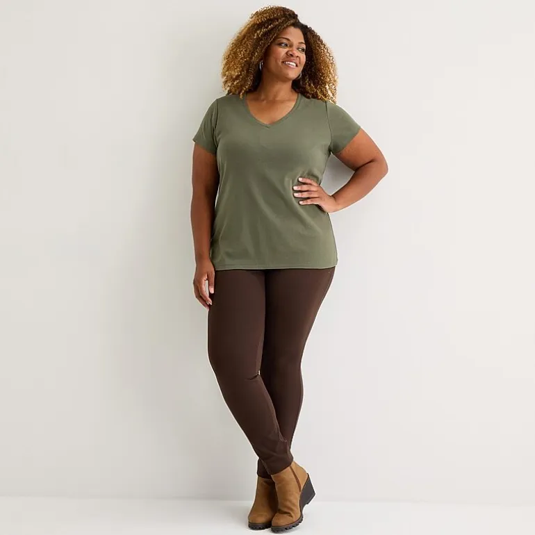 St. John's Bay Womens Plus V Neck Short Sleeve T-Shirt