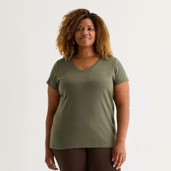 St. John's Bay Womens Plus V Neck Short Sleeve T-Shirt