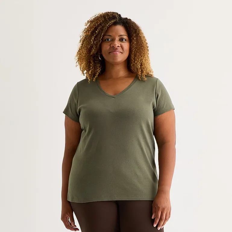 St. John's Bay Womens Plus V Neck Short Sleeve T-Shirt