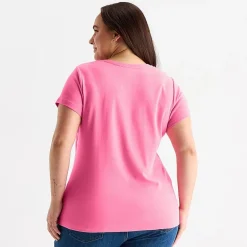 St. John's Bay Womens Plus V Neck Short Sleeve T-Shirt