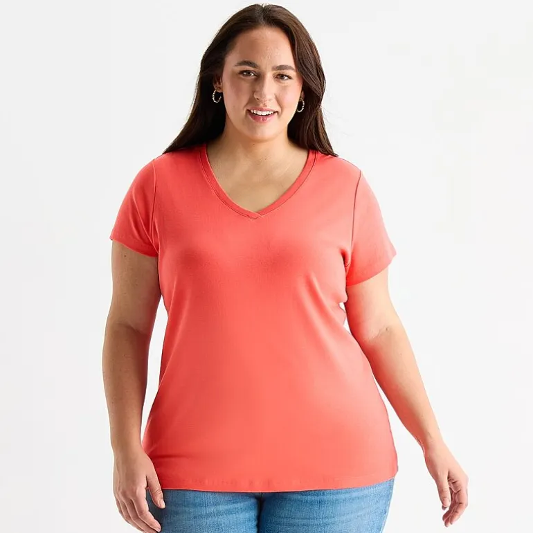 St. John's Bay Womens Plus V Neck Short Sleeve T-Shirt