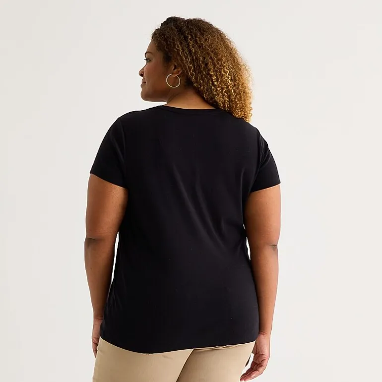 St. John's Bay Womens Plus V Neck Short Sleeve T-Shirt