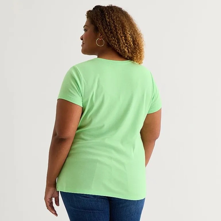 St. John's Bay Womens Plus V Neck Short Sleeve T-Shirt