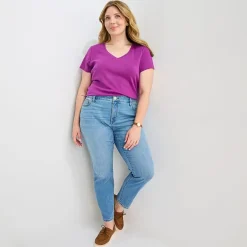 St. John's Bay Womens Plus V Neck Short Sleeve T-Shirt