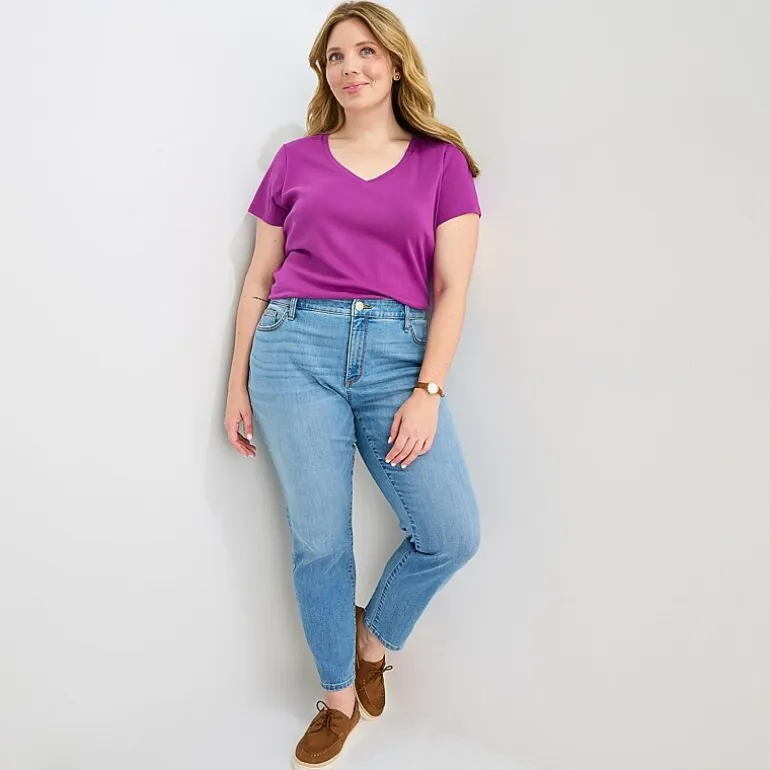 St. John's Bay Womens Plus V Neck Short Sleeve T-Shirt