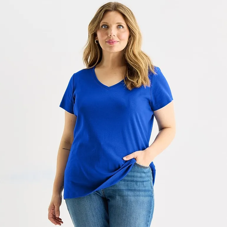 St. John's Bay Womens Plus V Neck Short Sleeve T-Shirt