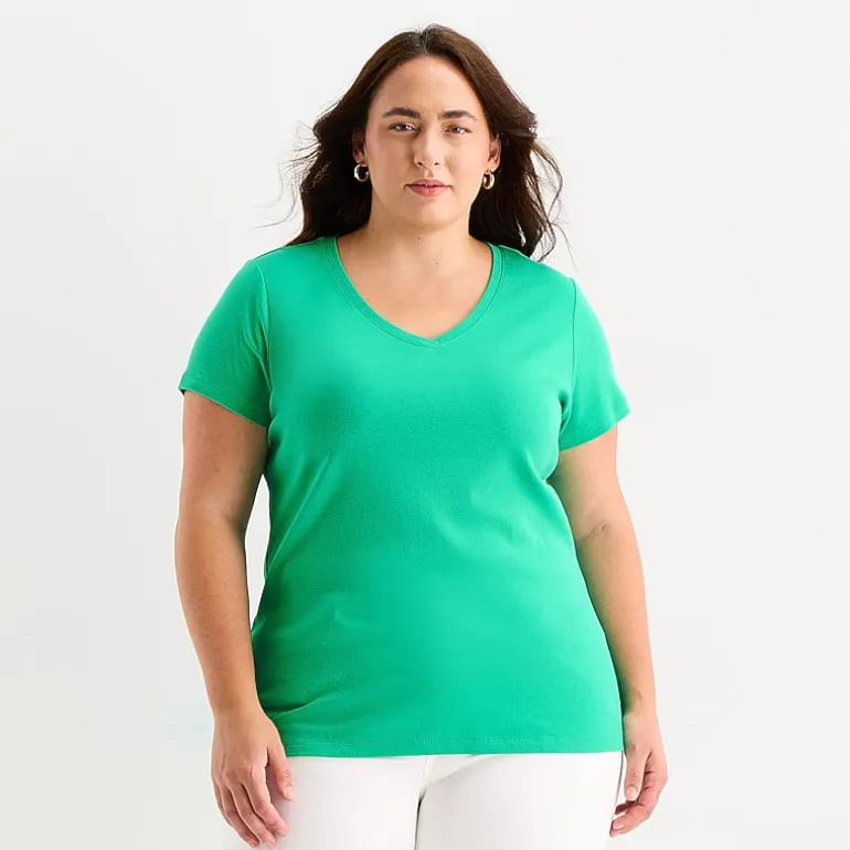 St. John's Bay Womens Plus V Neck Short Sleeve T-Shirt